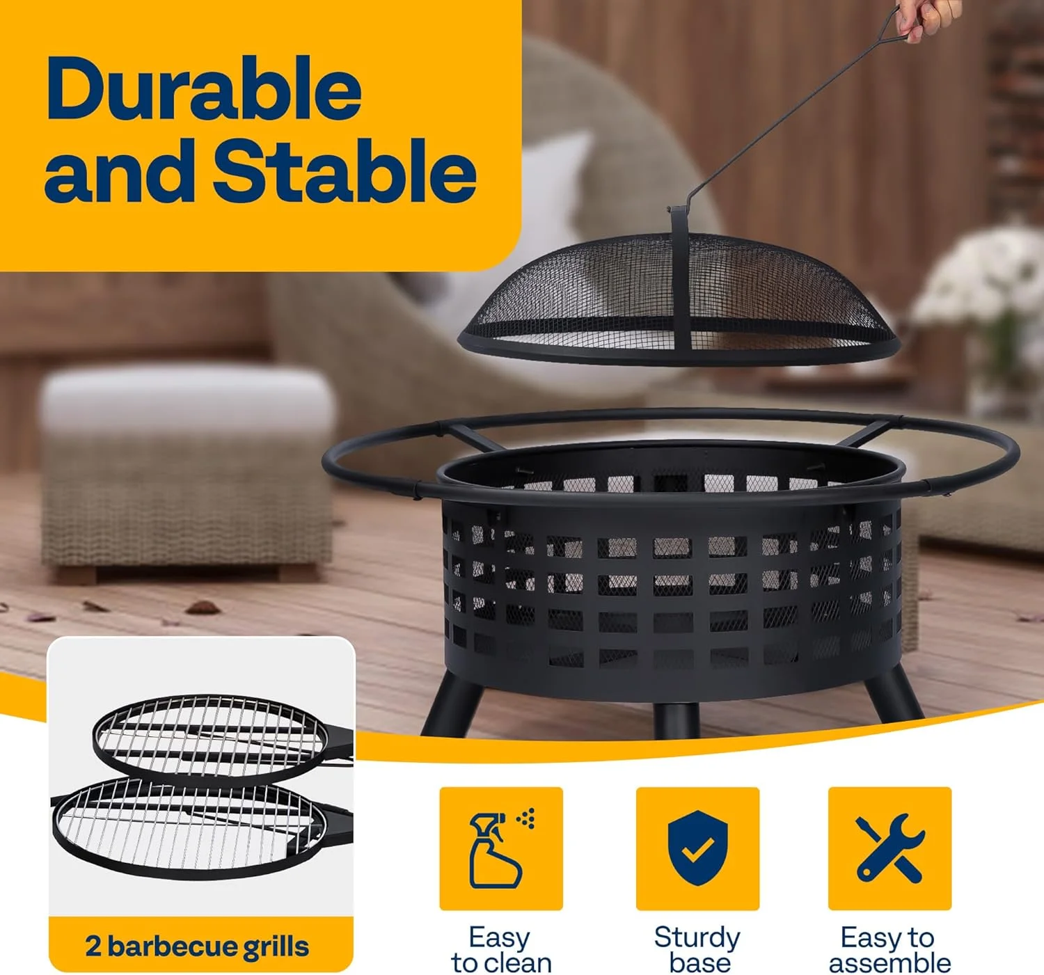 SPECSTAR 3-in-1 Fire Pit-35 in Wood Burning Firepits with Cooking Grill Grate & Charcoal Pan & Cover Lid, Metal Table for Backyard Bonfire BBQ Outdoor Camping Picnic - Image 12