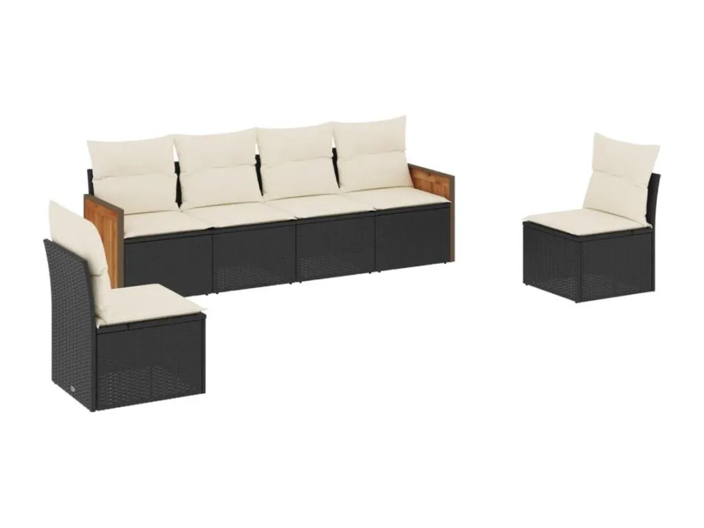 Boverdeco Set de sofás de jardín 6 piezas y cojines ratán sintético negro