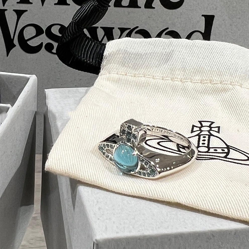 Vivienne Westwood Lake Blue Lucky Bead Saturn Ring - Original Replica Club