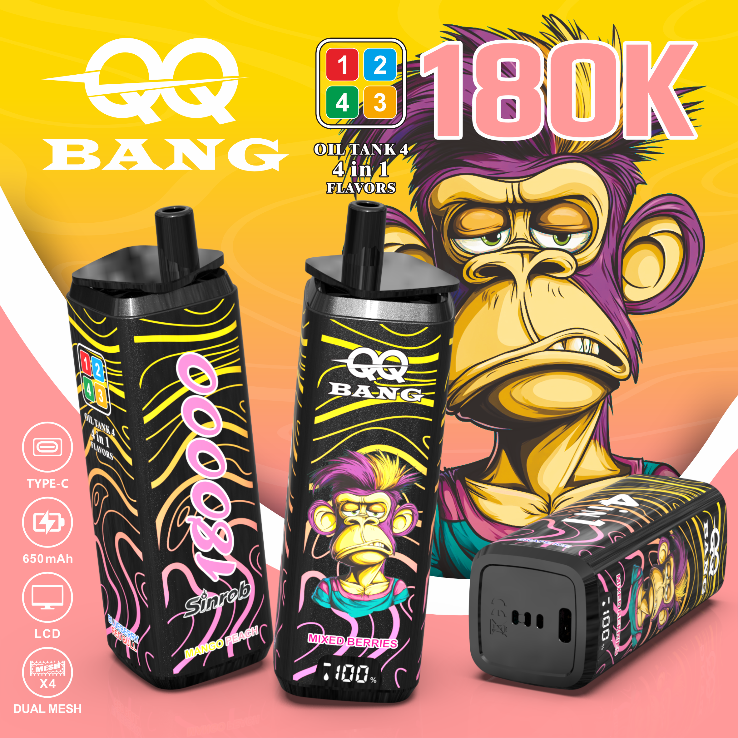 QQBANG 180K-DSK070 | 4-in-1 Disposable Pod