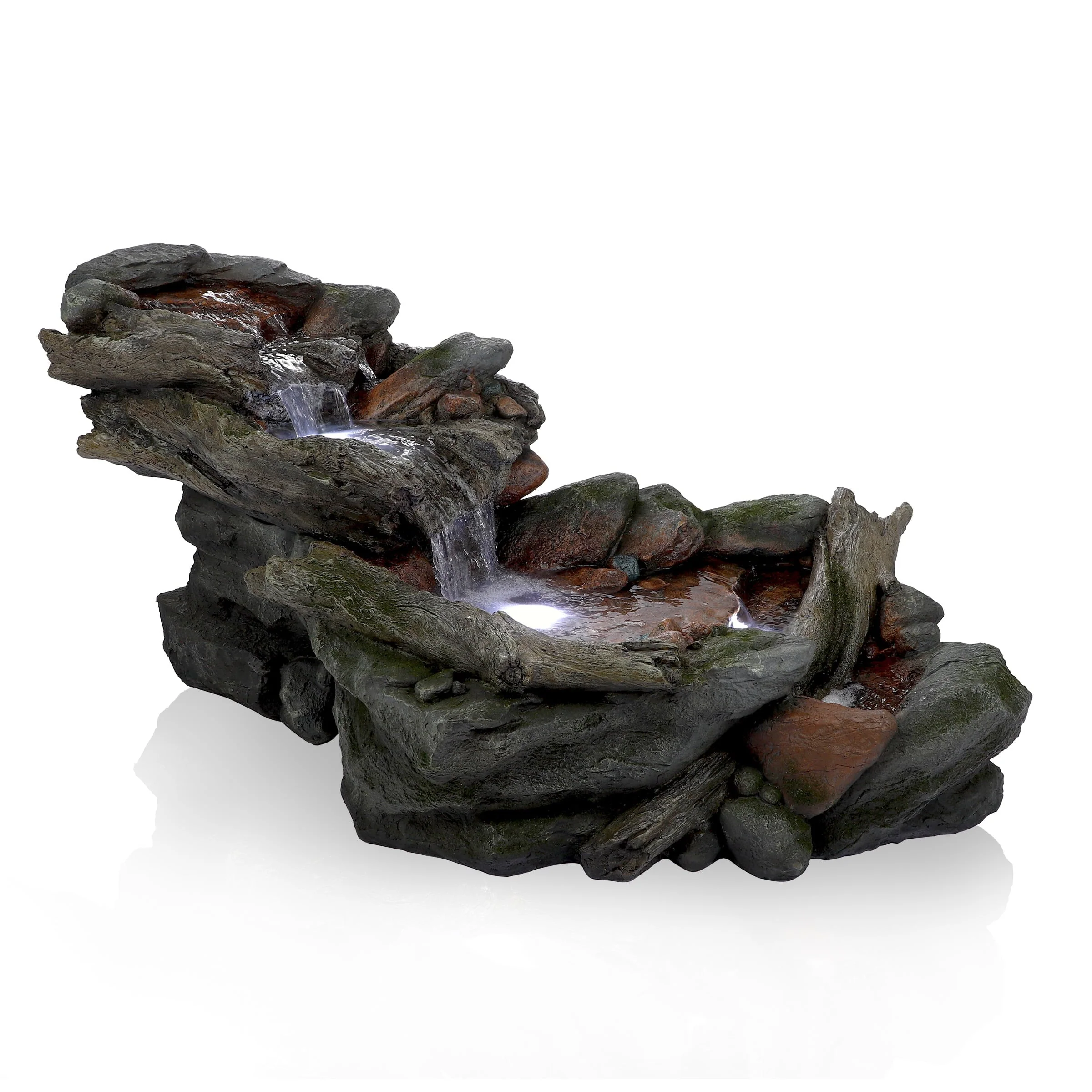 Alpine Corporation Outdoor 3-Tier Rainforest Rock Water Fountain with LED Lights - Image 2