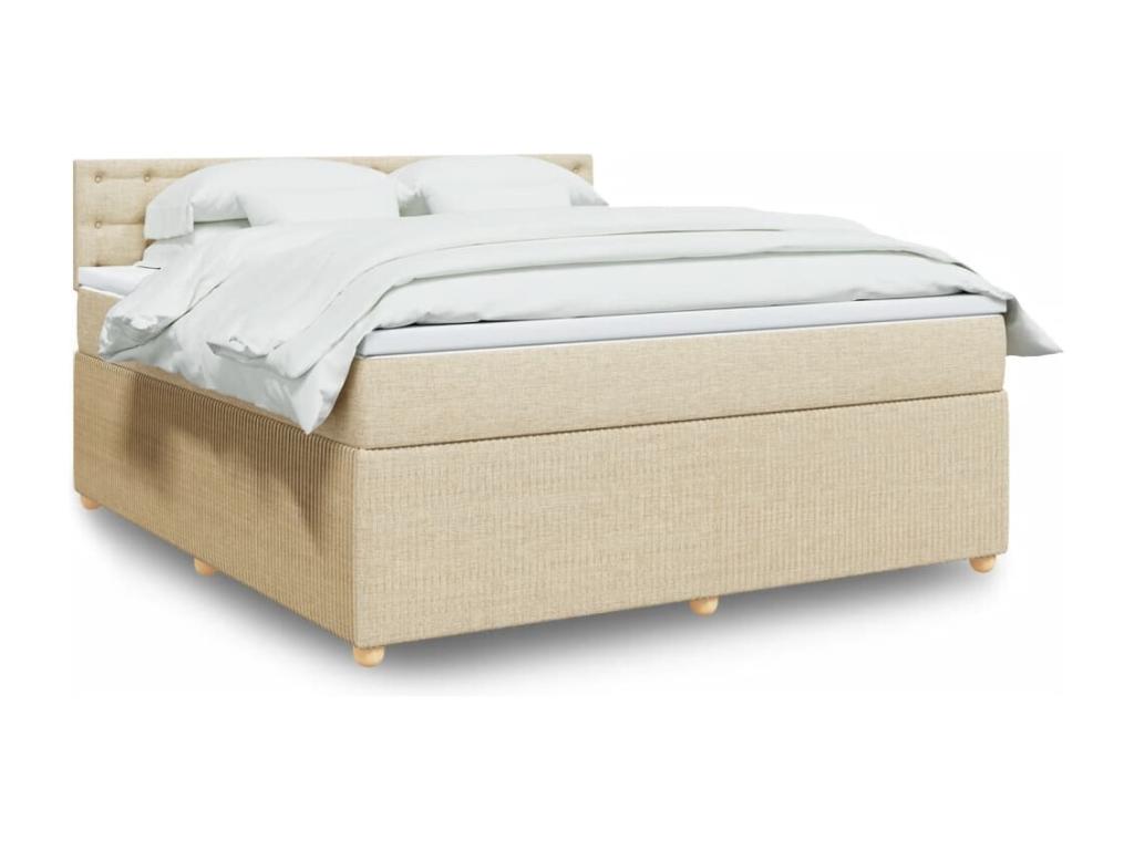Cama box spring con colchón tela color crema 180x200 cm