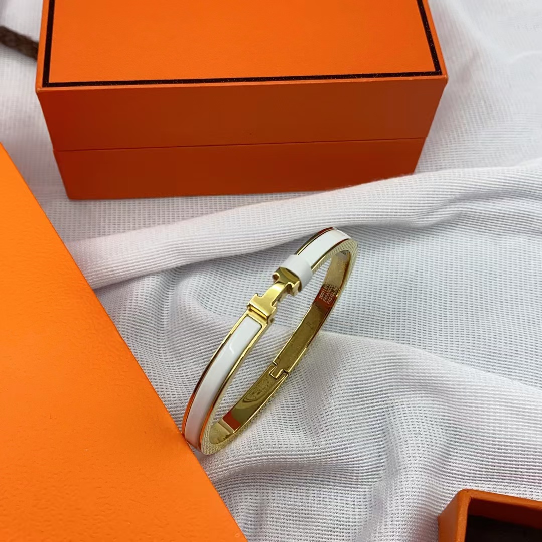 Hermes H White Enamel Bracelet Bangle - Original Replica Club