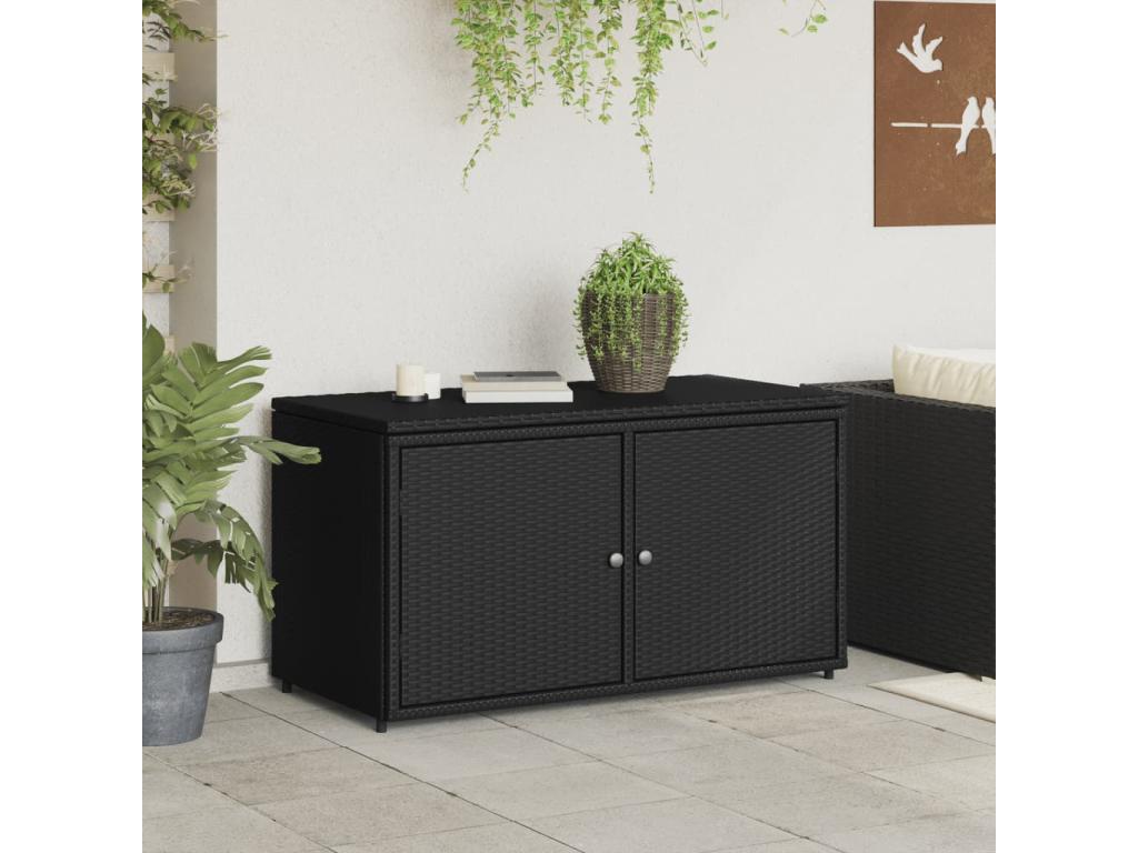 Armario de almacenaje de jardín ratán PE negro 110x55x60 - 5 cm
