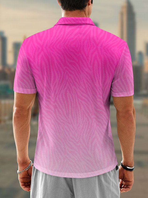 Gradient Coconut Tree Button Short Sleeve Vacation Polo Shirt