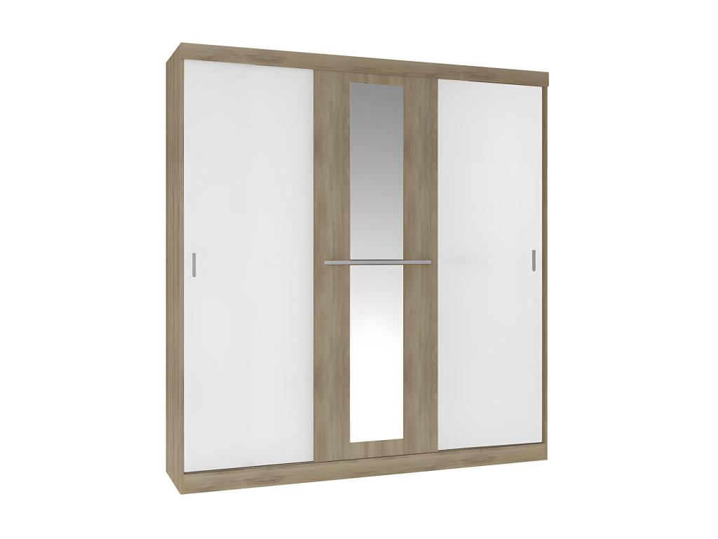 Armario de 3 puertas correderas natural y blanco marfil