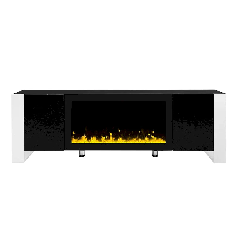 Contemporary Black 68.1" TV Stand with Fireplace and 2 Spacious Cabinets for TVs Up to 78"