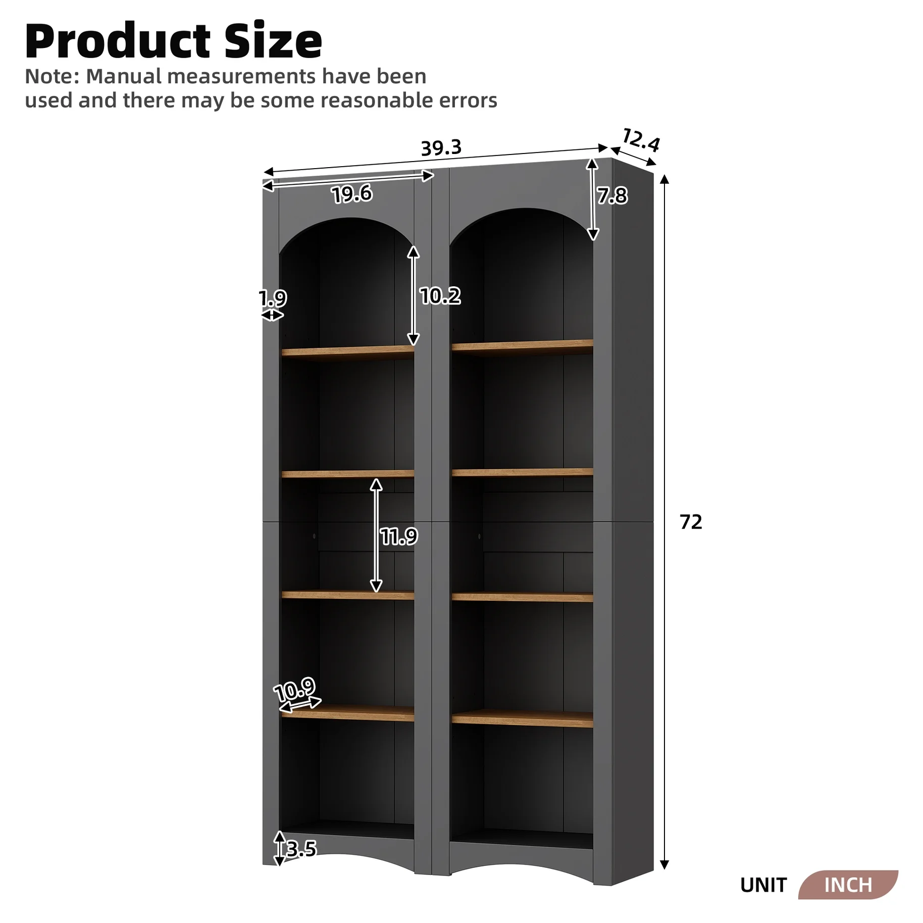 72"h Pantry Pair, 2 , Adjustable Shelves, , Black Finish 2 Bookcase , Cabinet With Vintage Style - Image 13