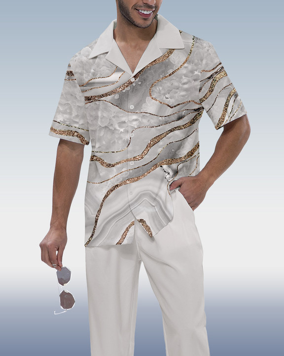 Suitmens Men's Ombre Print Short Sleeve Shirt Walking Set 4 Colors 370