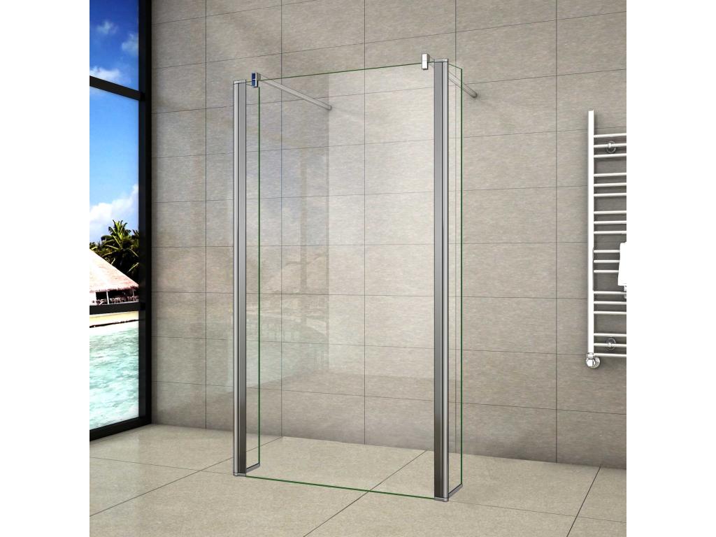Walkin Mampara Panel de ducha Vidrio Antical 8mm con Dos laterales giratorios de 40cm y Dos barras 140cm Tamaño(149.5-233.7)x200cm-AICA