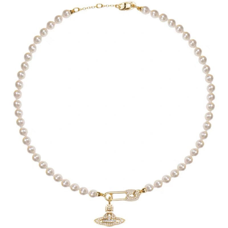 Vivienne Westwood Paperclip Saturn Pearl Necklace - Original Replica Club