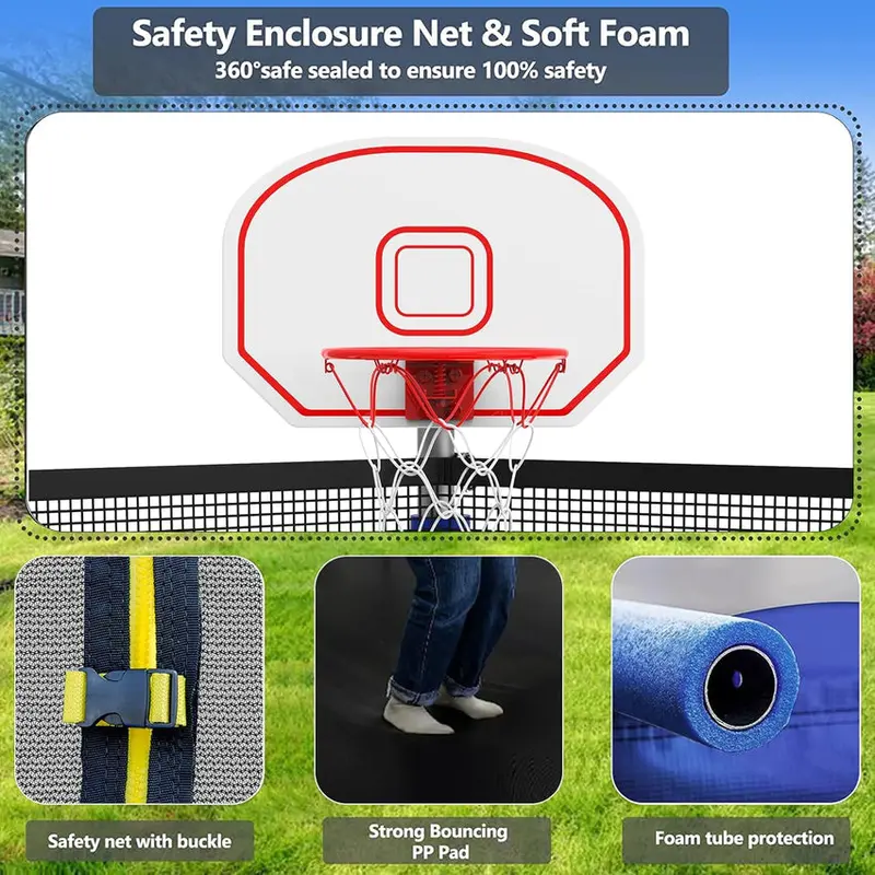 Trampoline With Enclosure Net And Adjustable Basketball Hoop - 8ft, 10ft, 12ft, 14ft, 15ft, 16ft - Image 28 Trampoline With Enclosure Net And Adjustable Basketball Hoop - 8ft, 10ft, 12ft, 14ft, 15ft, 16ft - Image 28