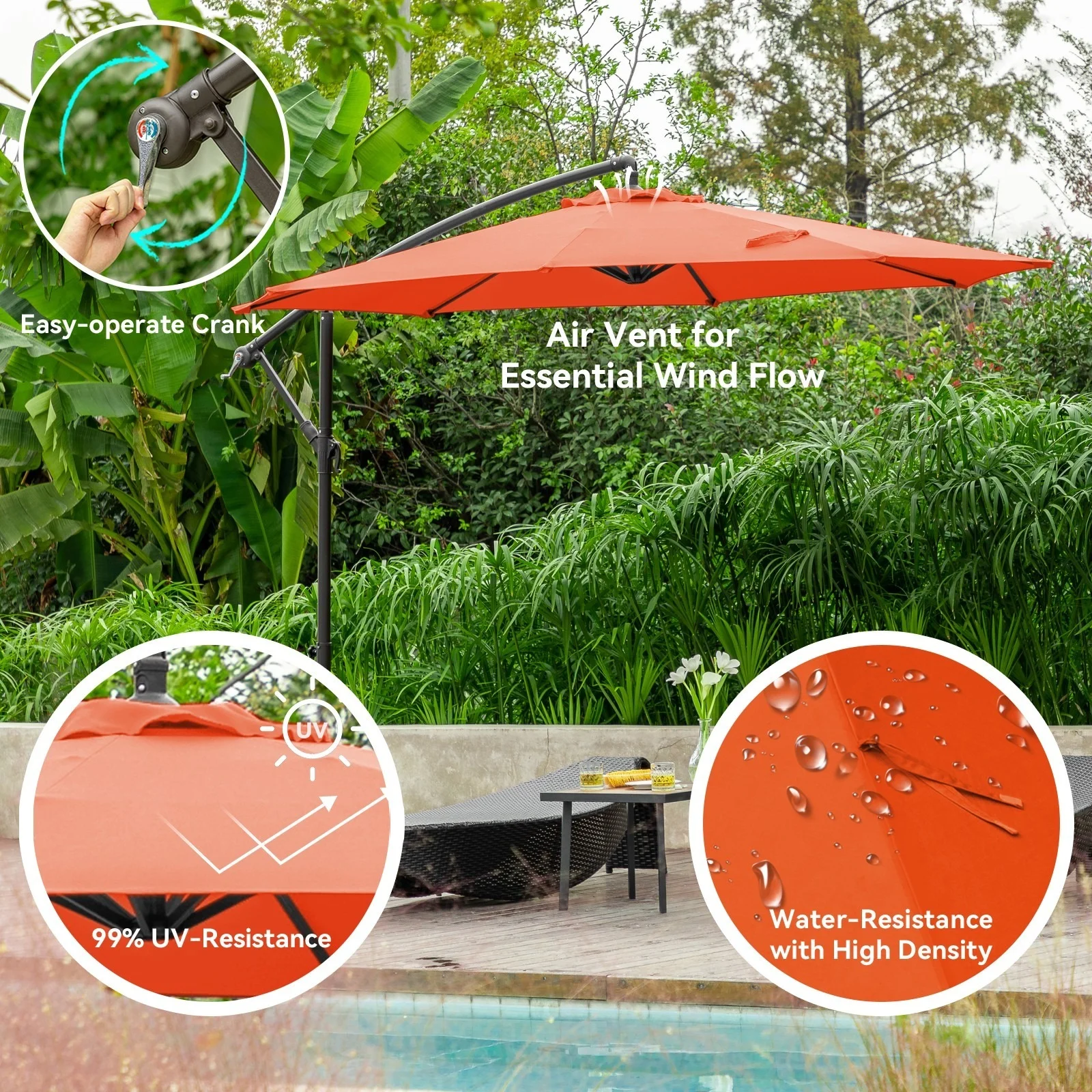 JUSTLET 10ft Heavy Duty Patio Hanging Offset Cantilever Patio Umbrella W/ 4-Piece Base Included Included, Beige