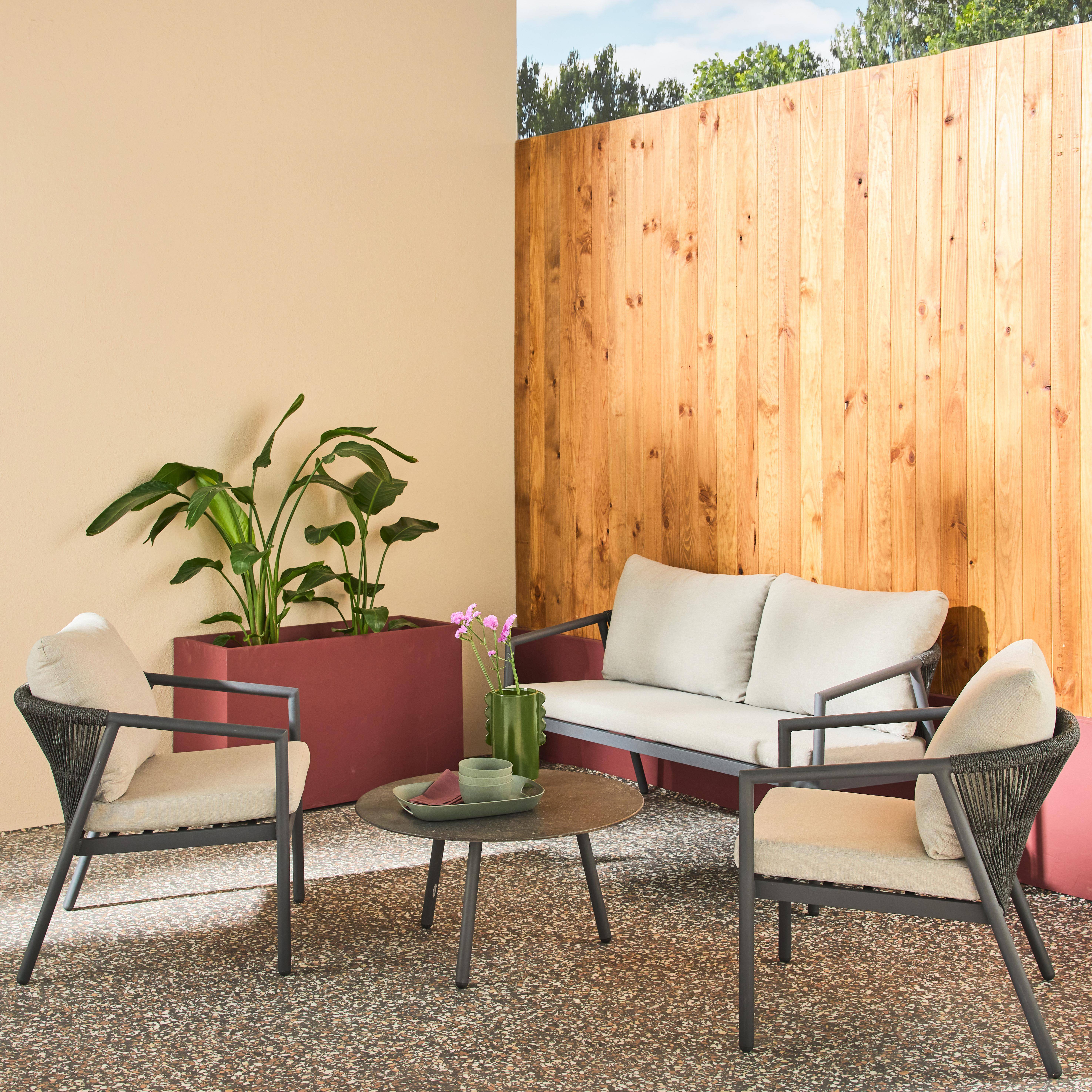 Korava - Conjunto de muebles de jardín de aluminio y cuerdas, 4 plazas