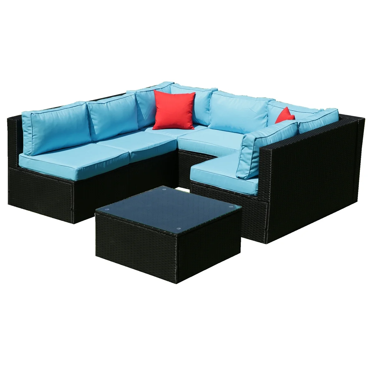 7 Piece Patio Furniture Sets Outdoor Sectional PE Rattan Outdoor Furniture Patio Conversation Set with Cushions and Glass Coffee Table, for Balcony Lawn and Garden, Gray - Image 34