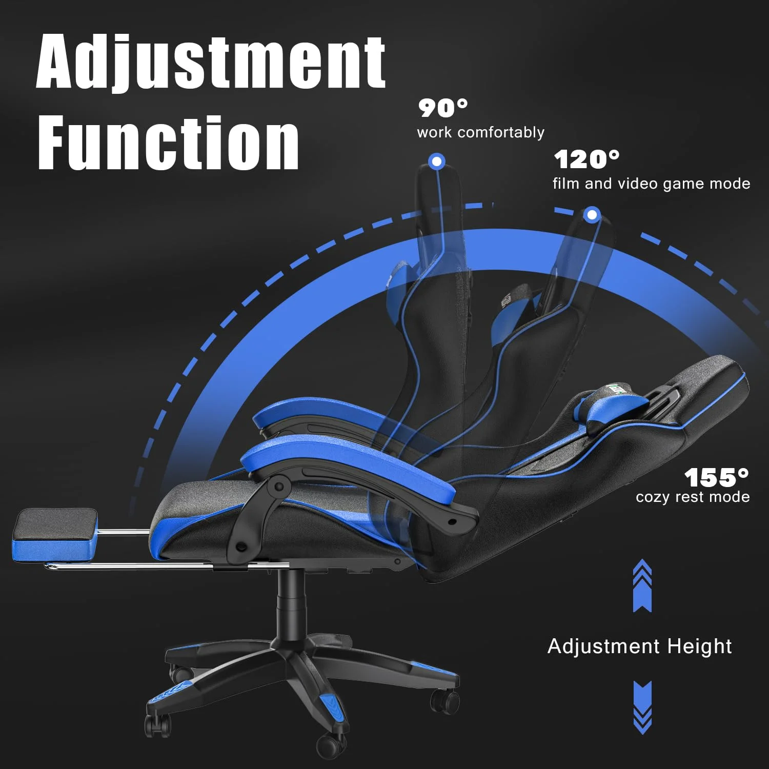 Bigzzia Gaming Chair Office Chair, Ergonomic Game Chair with Height Adjustable Headrest and Lumbar Support for Adults Teens, Black & White - Image 30