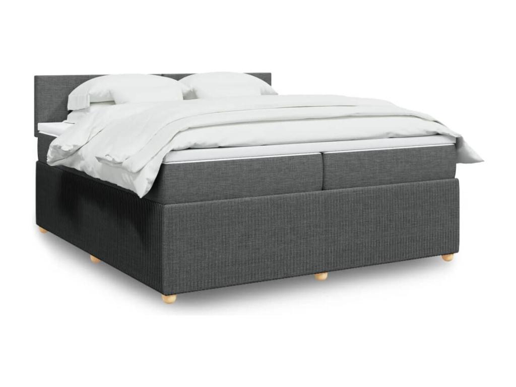 Cama box spring con colchón tela gris oscuro 200x200 cm