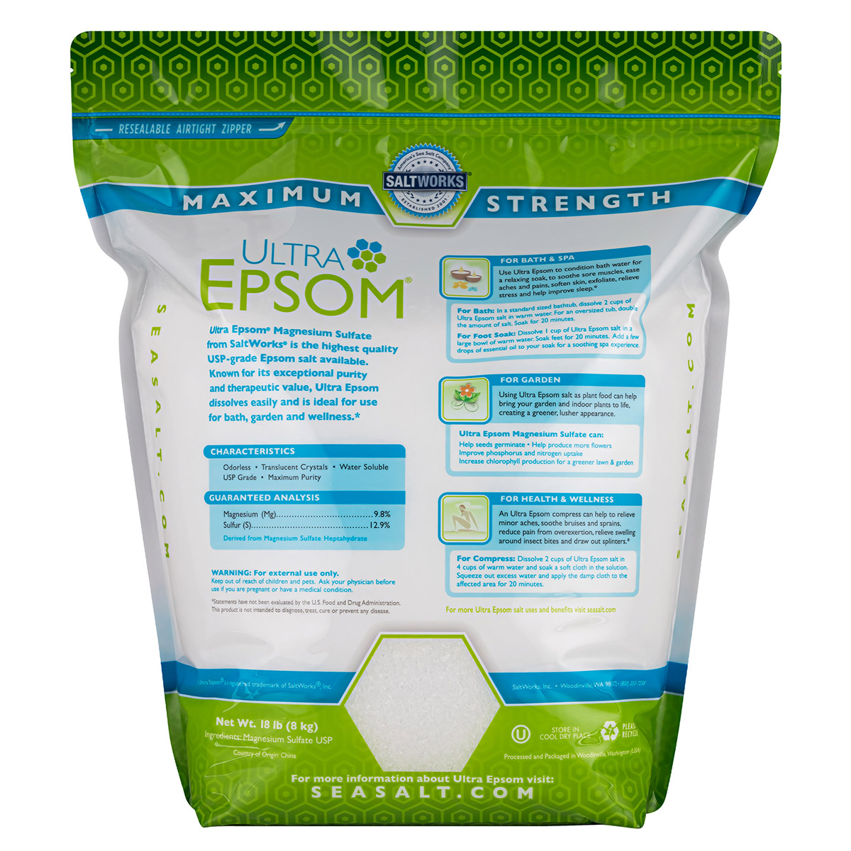 Ultra Epsom Unscented Bath Salt, 18 Pound Bag - Image 2