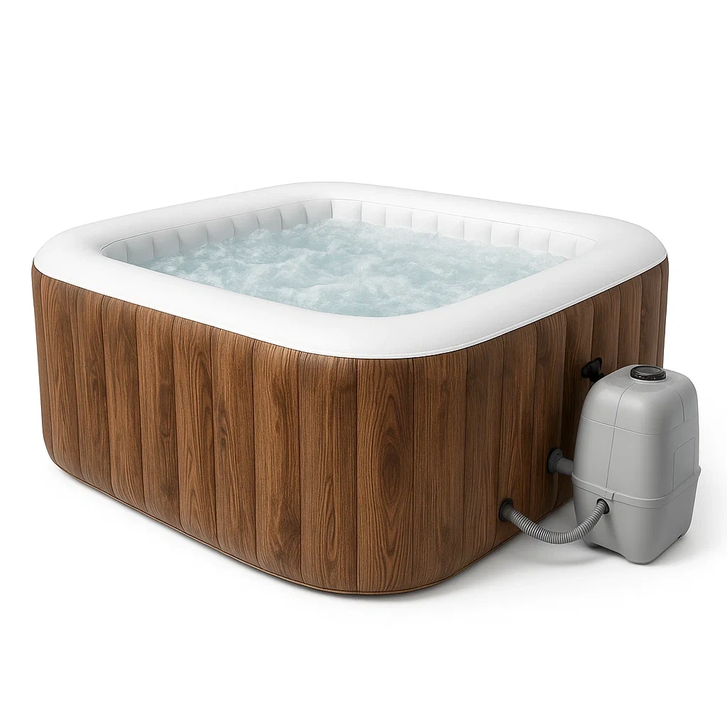 Spas hinchables 195x195x71 cm, 4 plazas, cuadrado, color Marrón/Blanco CAkVGOh309Hp