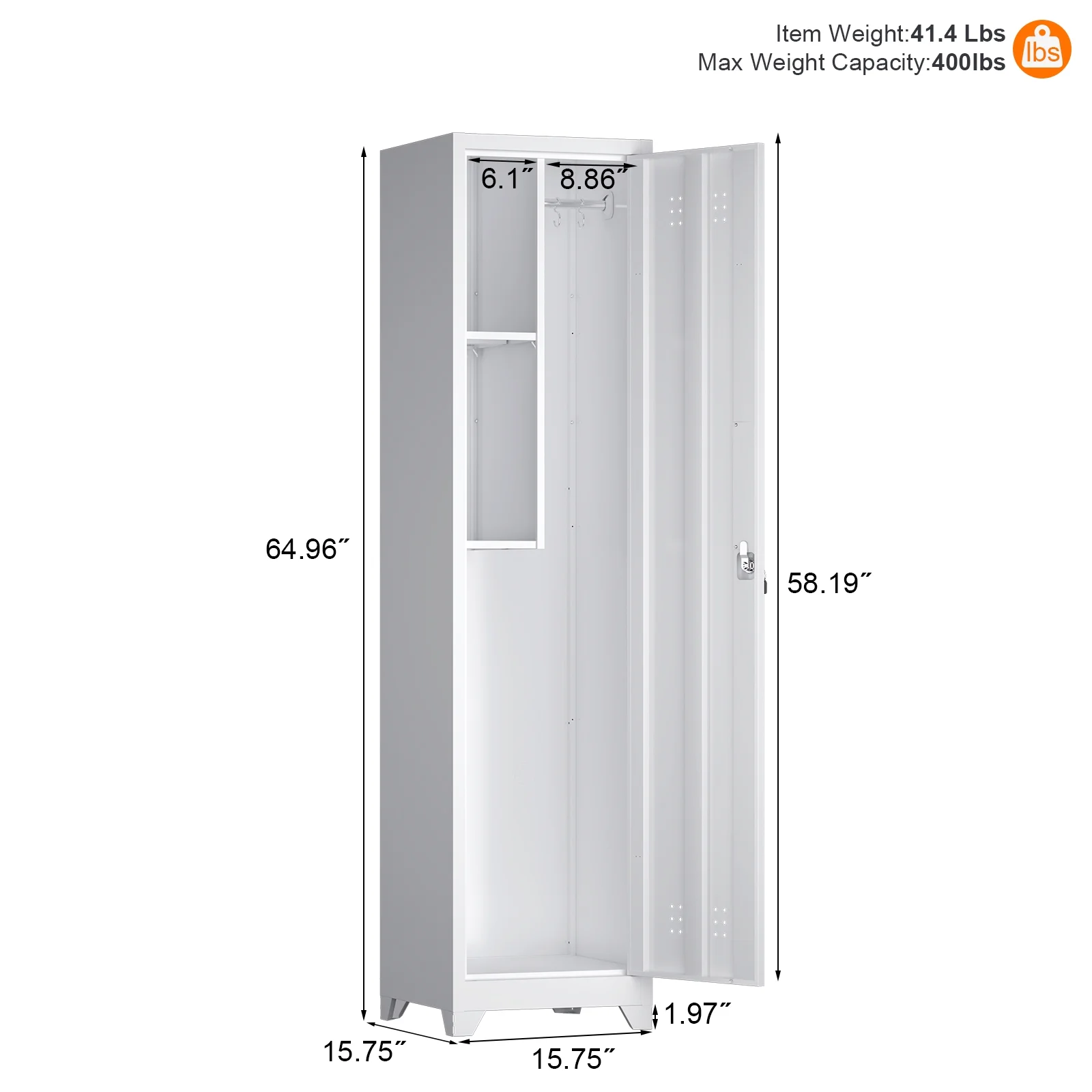 Marcree 65" H Slim Broom Storage Cabinet, Metal Broom Closet with Shelves and Hanging Rod, Utility Cabinet for Brooms and Mops, Tall Cleaning Storage Cabinet for Kitchen, Pantry, Office, Shop, Garage - Image 15