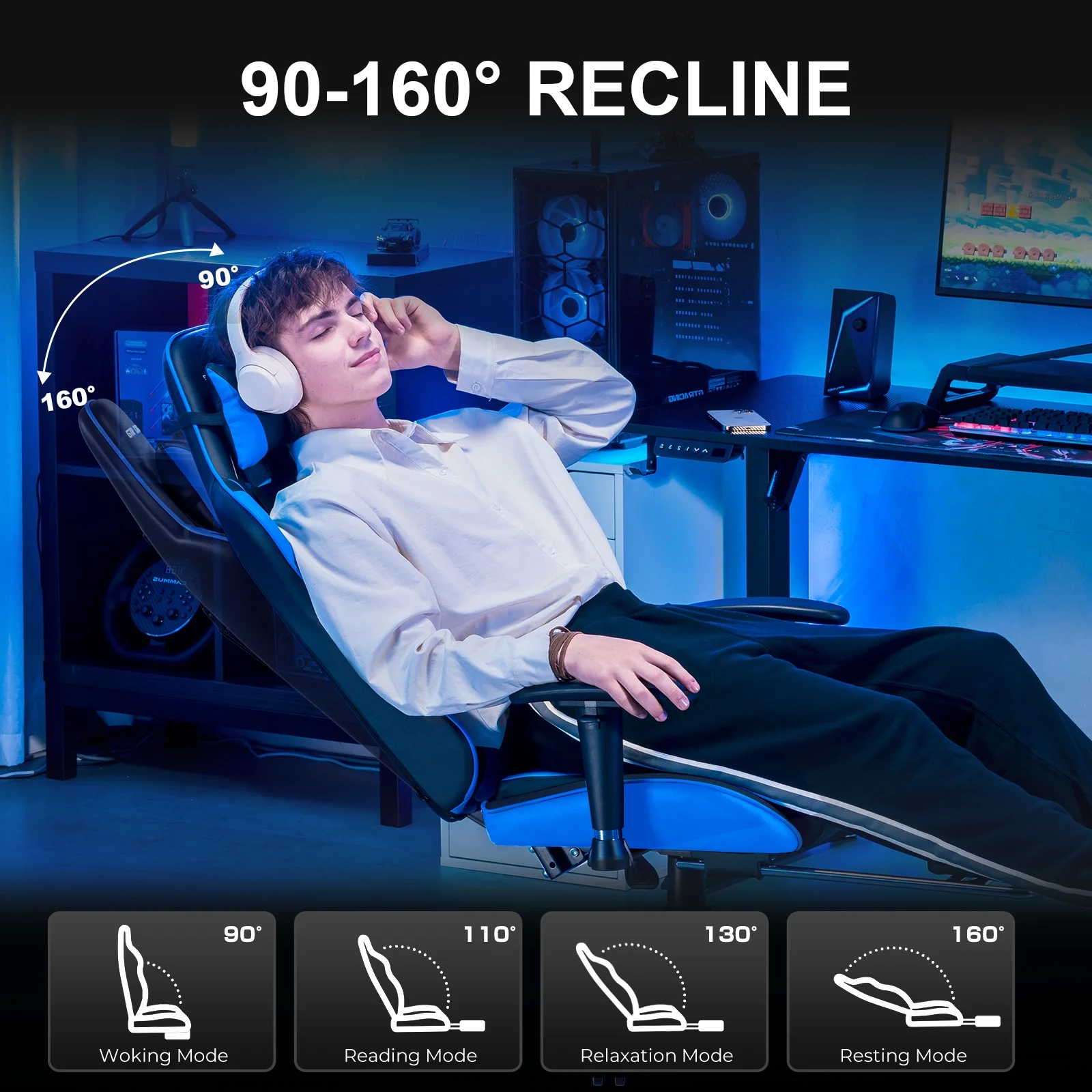 GTRACING Gaming Chair, Ergonomic Office Desk Chair with Lumbar Support, PU Leather, Footrest & Adjustable Headrest, Red - Image 64