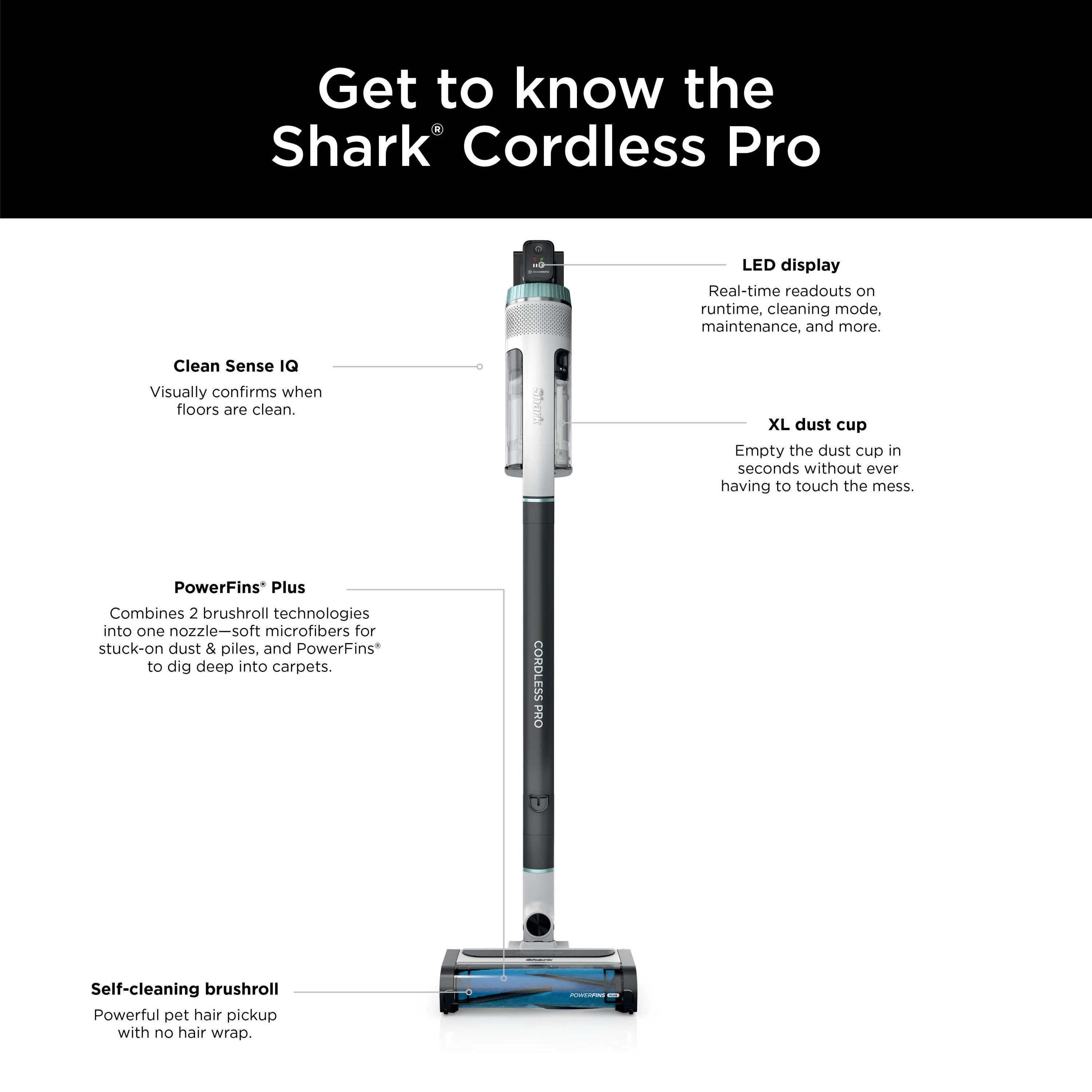 Shark® Cordless Pro Stick Vacuum with Clean Sense IQ Technology, Power Fins PLUS Brushroll, Crevice Tool Included, HEPA Filtration, IZ540H - Image 12