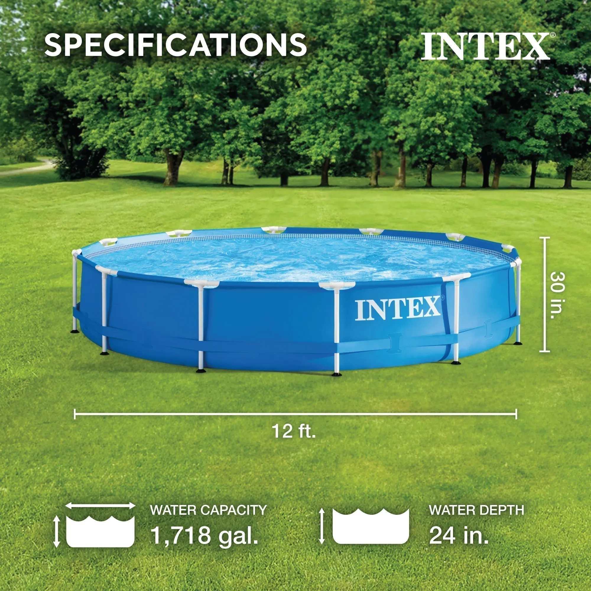 INTEX 12′ x 30″ Metal Frame Above Ground Pool, Filter, Cover, & Maintenance Kit