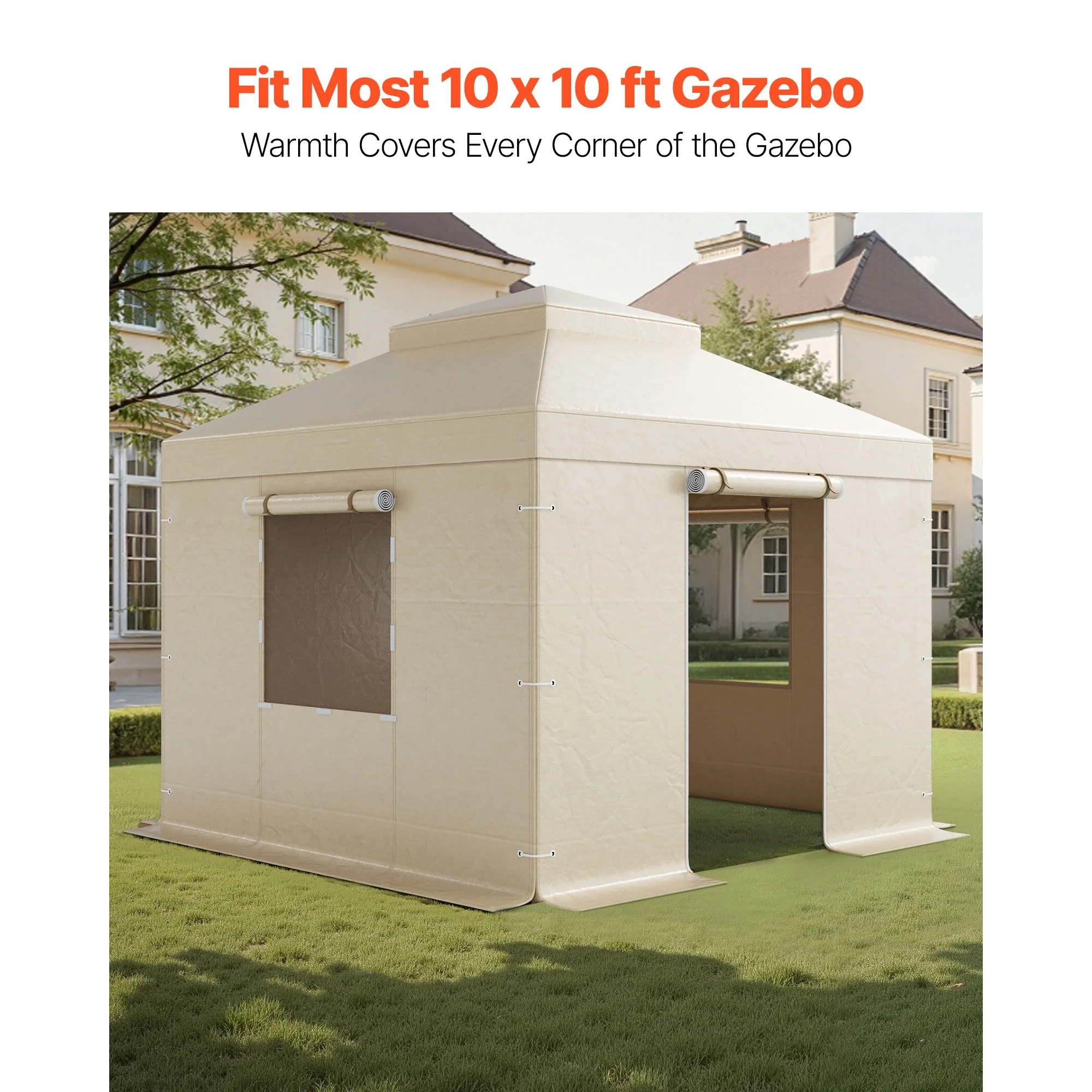KFFKFF Winter Gazebo Cover for 10 x 10 ft Hardtop Gazebos, All-Weather Double-Tiered Cover with Sidewalls & Mesh Windows, Durable PE Enclosure for Outdoor Shelters, Gazebo Frame Not Included