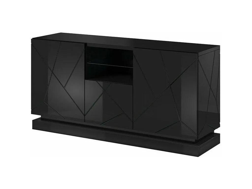 Aparador Nidovia negro brillante MDF 75x150 cm, 3 puertas fls3060247