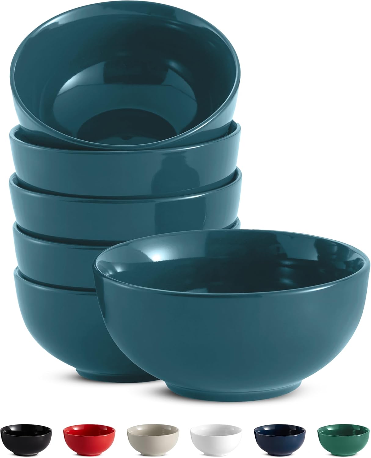 KooK Soup Bowls, Cereal Bowl, Ceramic, Bowls for Kitchen, Microwave, Dishwasher and Freezer Safe, Porcelain Dishes for Pasta, Salad, Oatmeal, Deep Interior, 20 oz, Set of 6, (Red)