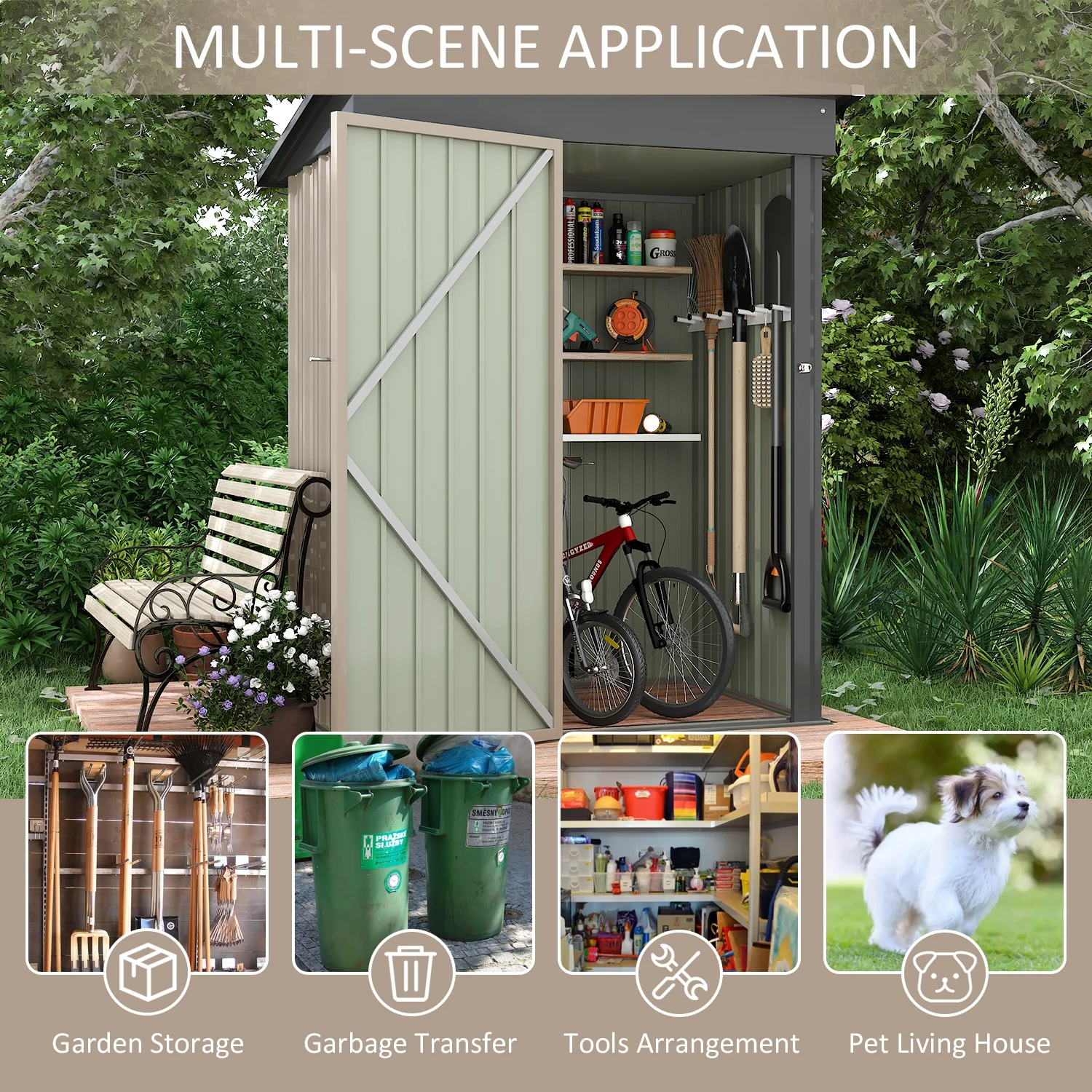 LACOO 4' x 6' Outdoor Storage Metal Shed for Tool Storage, Outdoor House for Backyard & Garden,Brown - Image 19