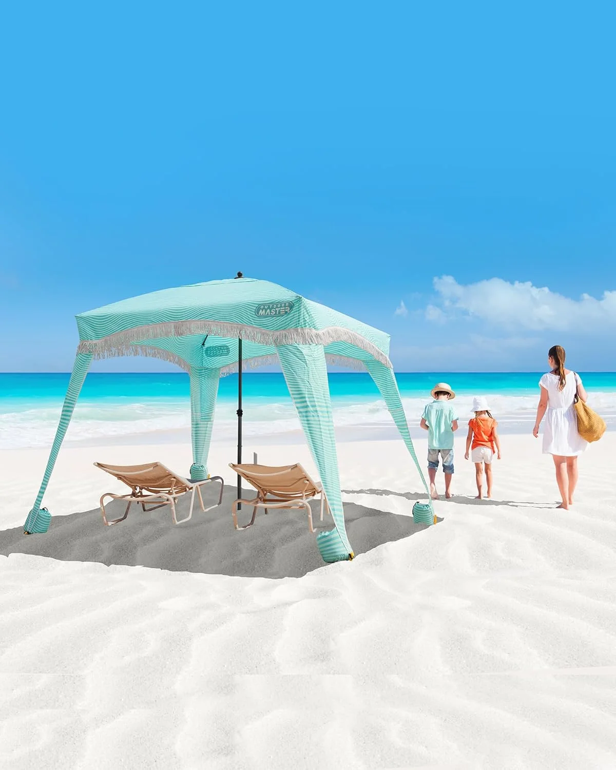 OutdoorMaster Beach Cabana with Fringe, Portable 6' x 6' Beach Canopy, Easy Set Up Beach Shelter, Included Side Wall, UPF 50+ UV Protection Sun Umbrella - for Kids, Family & Friends - Image 23