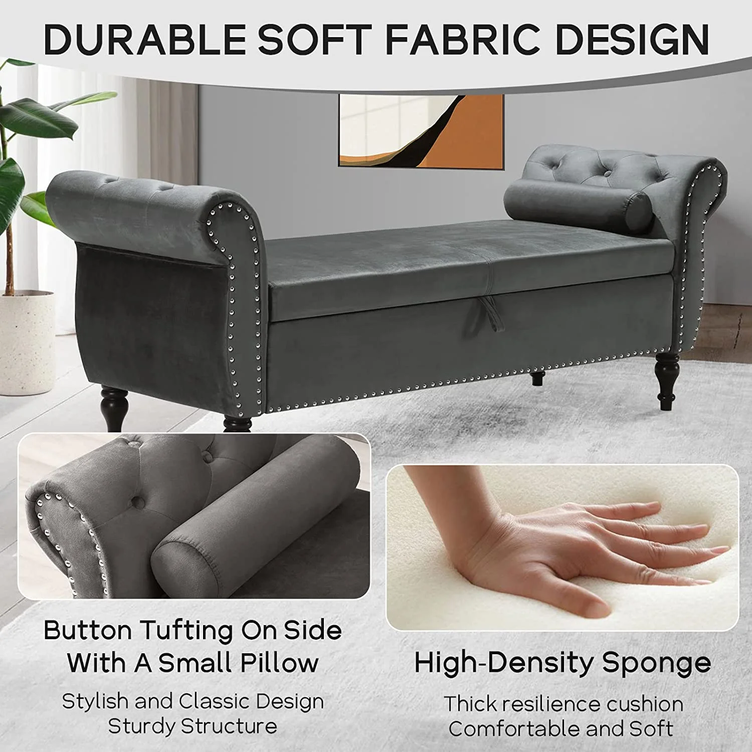 Sumdeal 43.5" Storage Ottoman Bench with 250lb Seating, Linen Upholstered Wood Legs Safety Hinge Flip Top Oval Foot Rest Long Stool for Sofa Couch Bedroom End of Bed Living Room Entryway, White - Image 98