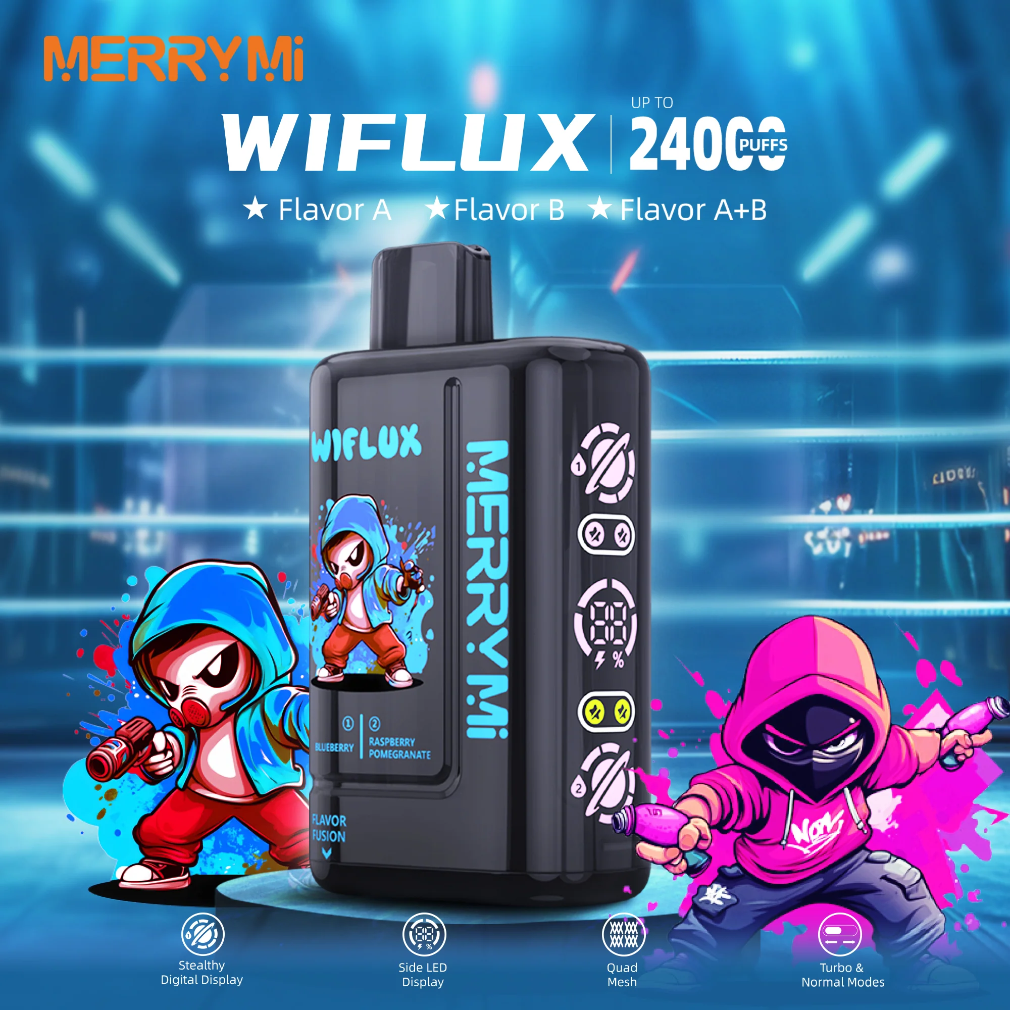 MerryMi WIFLUX 24K újratölthető eldobható e-cigaretta (minden íz)