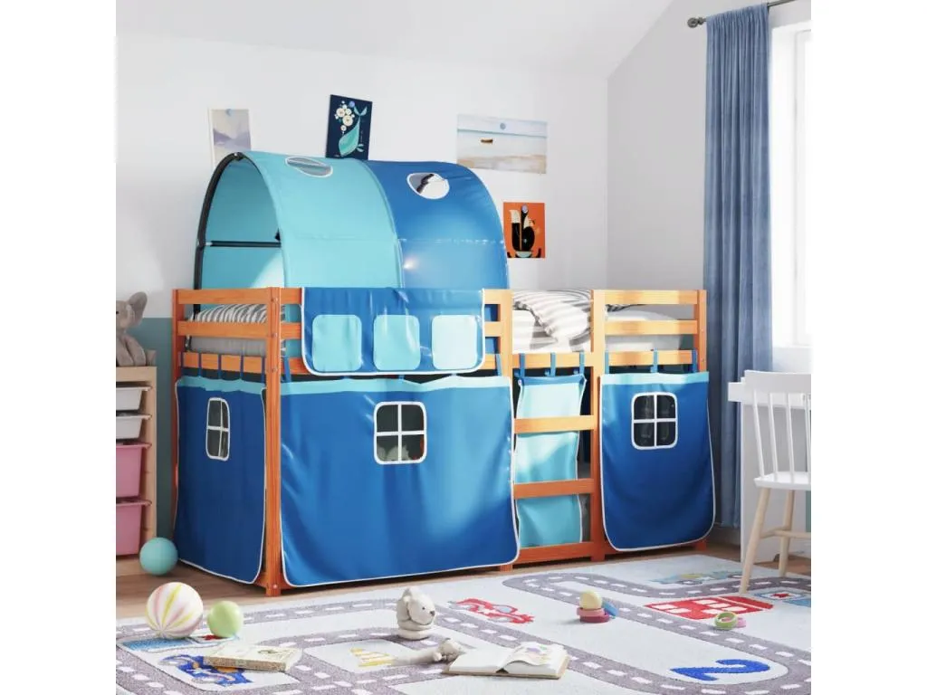 Litera con cortinas Andreuworldcasa maciza de Andreuworldcasa azul 90x190 cm