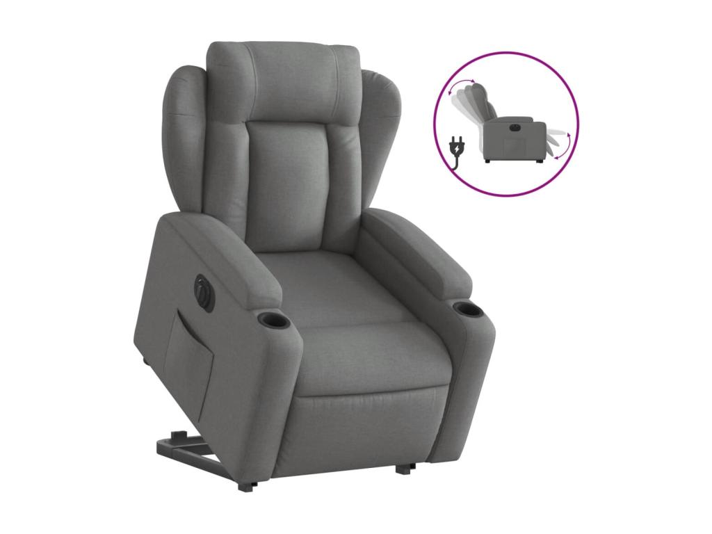 Sillón eléctrico reclinable elevable de tela gris oscuro