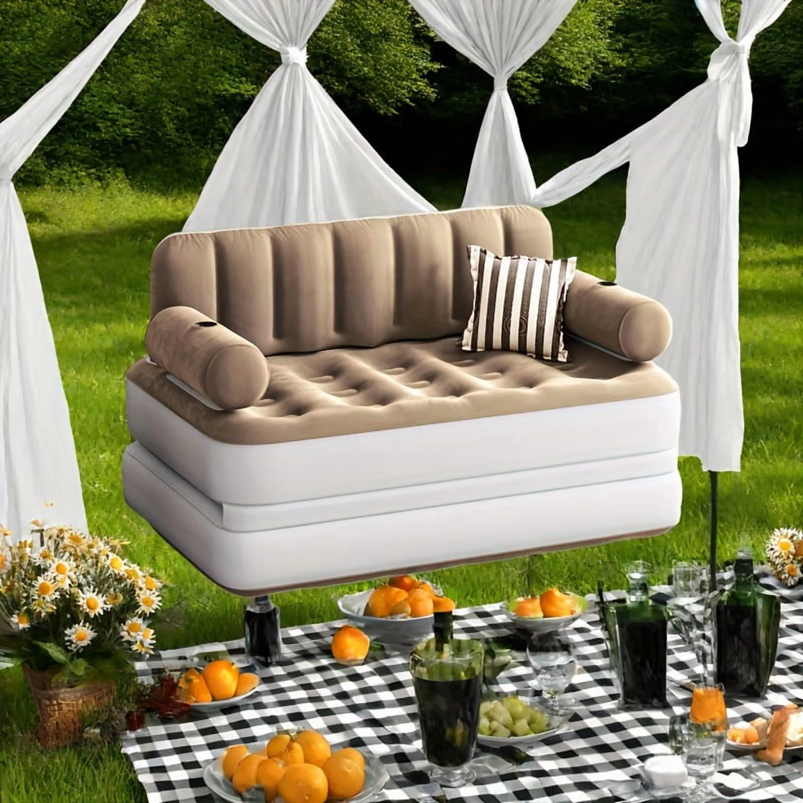 Inflatable Air Sofa Bed 2-in-1 Backrest Couch Airbed With Headboard And Pump Convertible Blow Up Bed Mattress For Home, Camping, And Guests, Living Room Furniture, Queen Size - Image 10