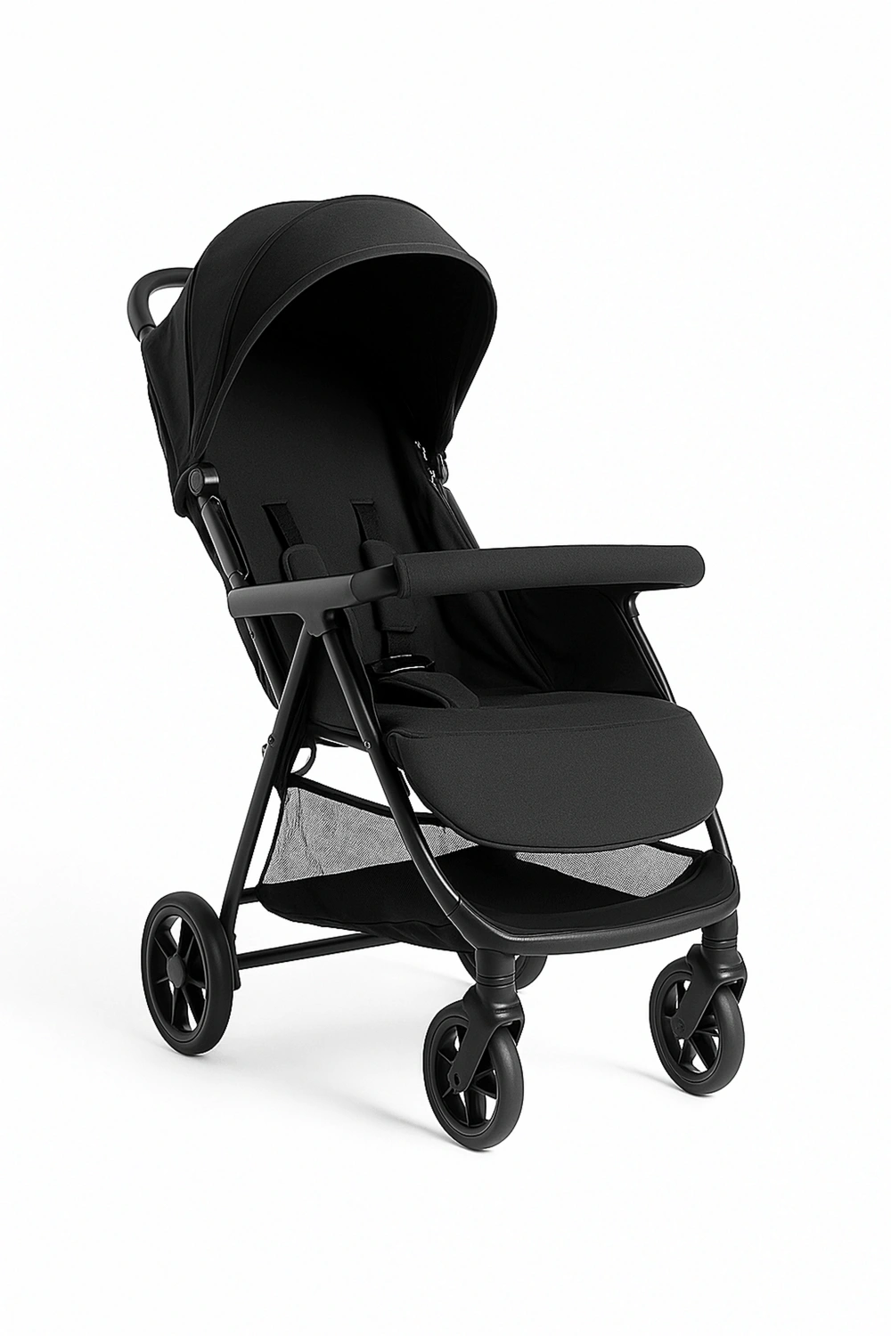 Cochecito de bebé, carrito plegable con respaldo ajustable en 4 posiciones y arnés de seguridad, hasta 22 kg, color negro, apto para 0 - 48 meses