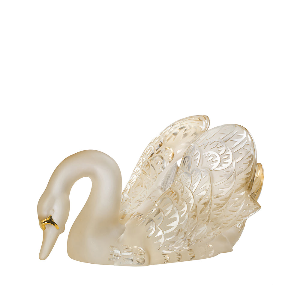 SCULPTURE CYGNE TÊTE BAISSÉE - CRISTAL LUSTRÉ OR