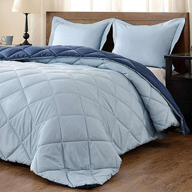 4PCS Comforter Set Reversible 2-Tone Diamond Quilted Bedding Soft Polyester Down Alternative Bed Set