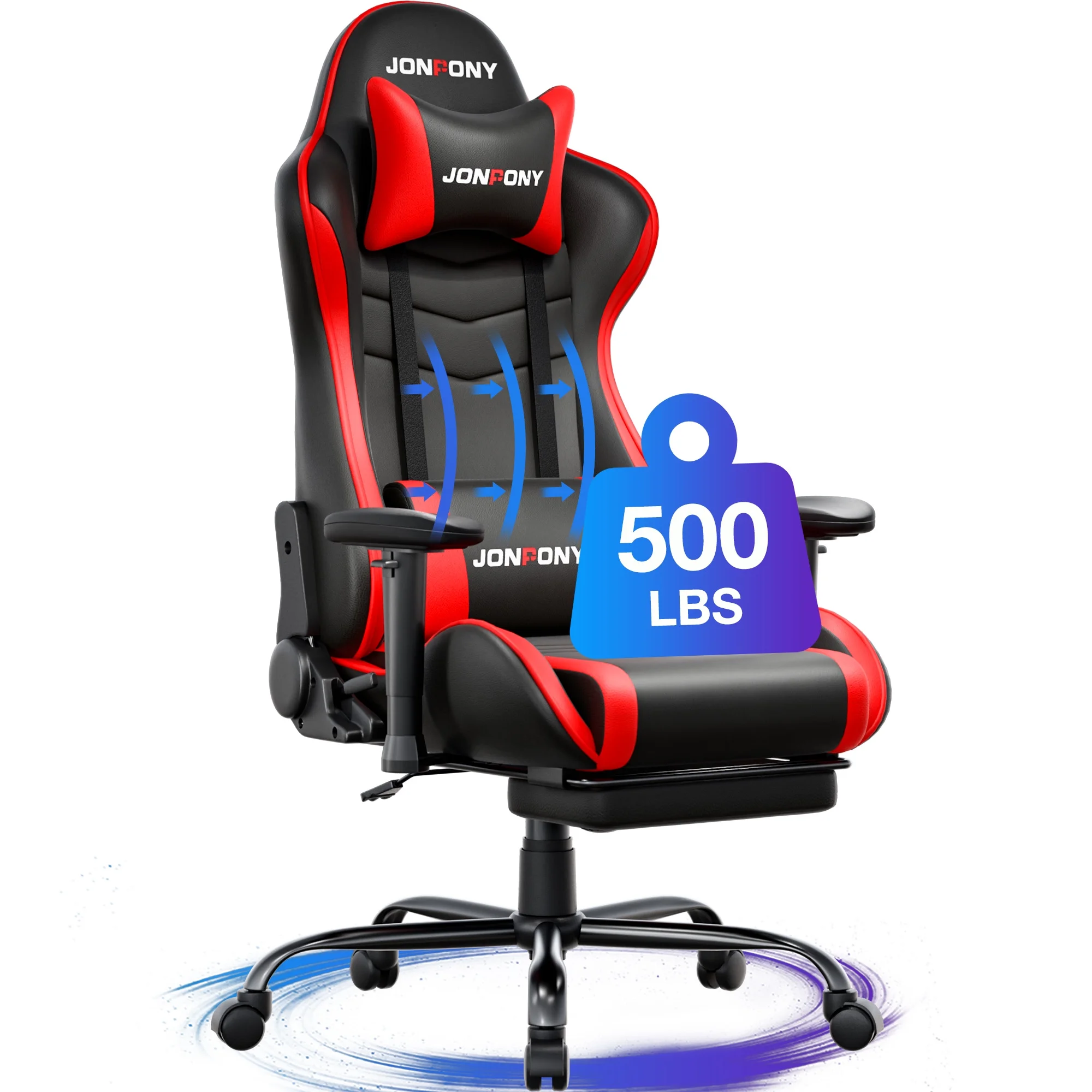 JONPONY Big and Tall 500LBS Gaming Chair, Ergonomic Design, Gamer Chair PU Leather with Footrest and Lumbar Support, High Back Office Chair Support 8 Hours Long Sitting, Computer Chair,Red - Image 18