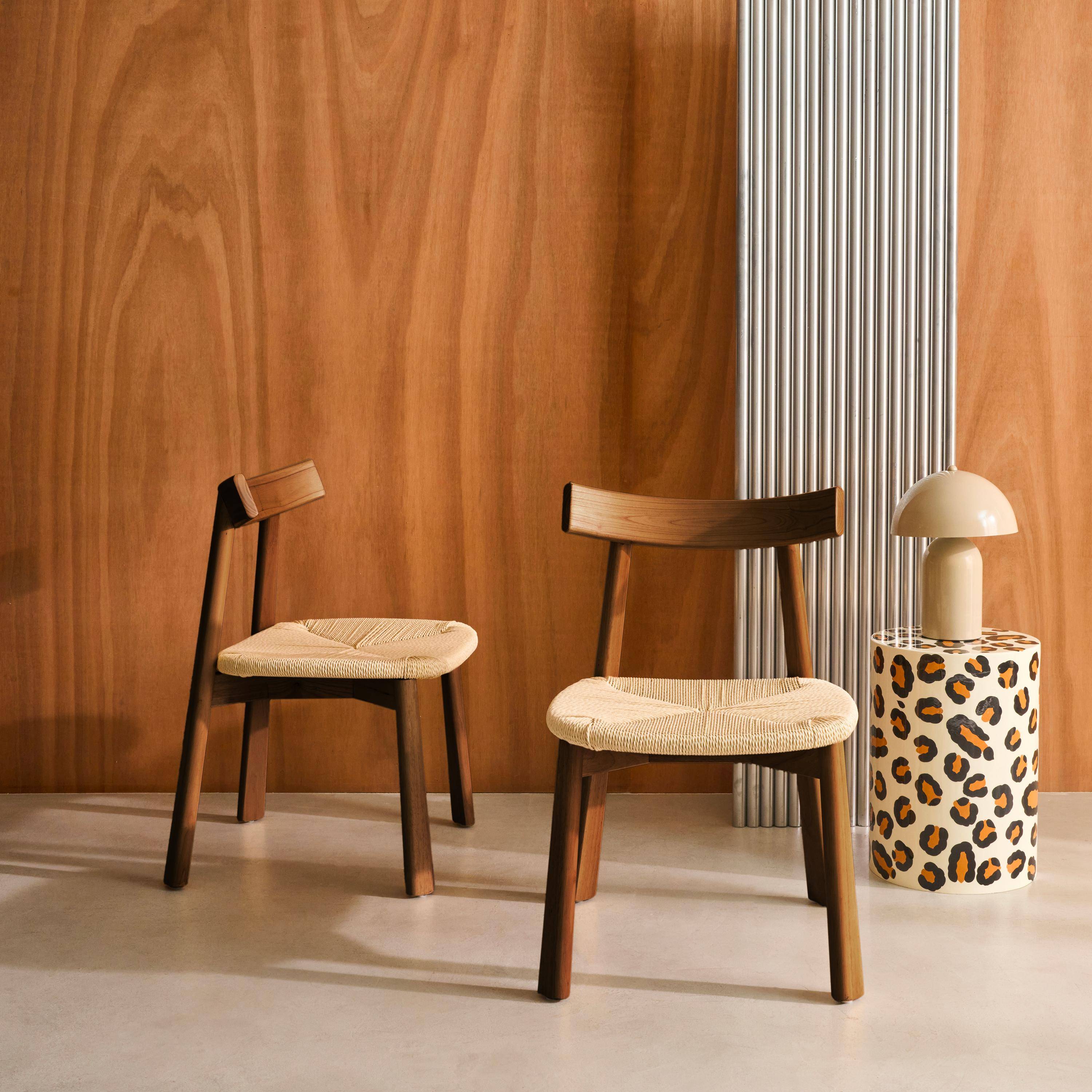 Tilda - Silla escandinava de madera de hevea con asiento de cuerda, set de 2