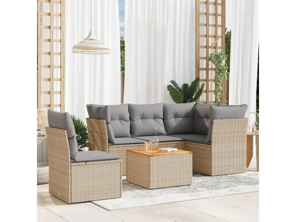 Juego de sofás jardín con cojines beige mezcla 6 pzas ratán PE 21551hxcf