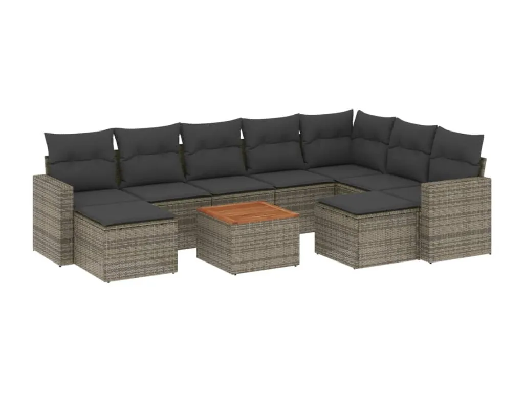 Set de sofás de jardín 9 pzas con cojines ratán sintético beige zkbr41659