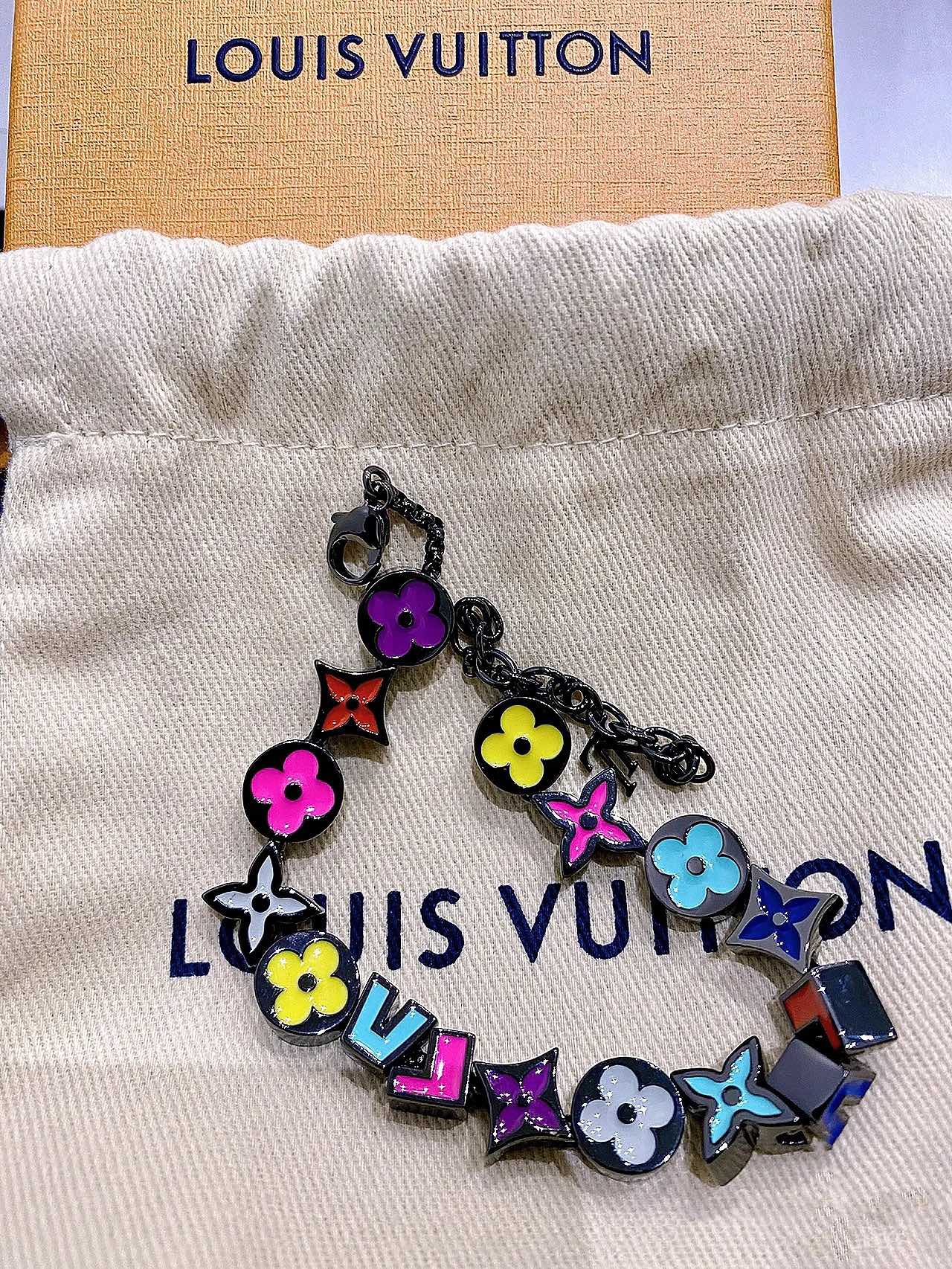 Louis Vuitton Black Gold Colorful Enamel Charms Bracelet Necklace for Men - Original Replica Club
