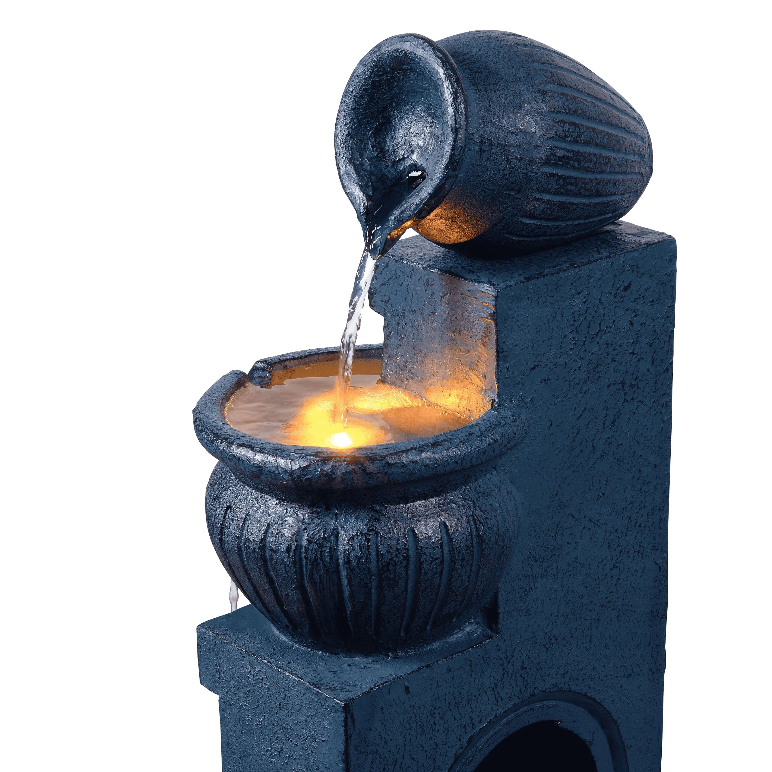 Teamson Home Outdoor Water Fountain with Lights-C 4-Tier Cascading Bowl Design with LED Light & Solar Pump, Solar-Powered Water Fountain Outdoor Garden, Yard, or Patio D-cor, Navy Blue - Image 14