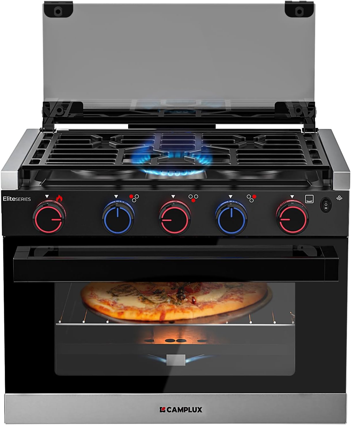 RV liquefied gas stove 21 inches high, a liquefied gas stove oven with 3 burners, suitable for RVs, apartments, mobile homes, made of stainless steel material