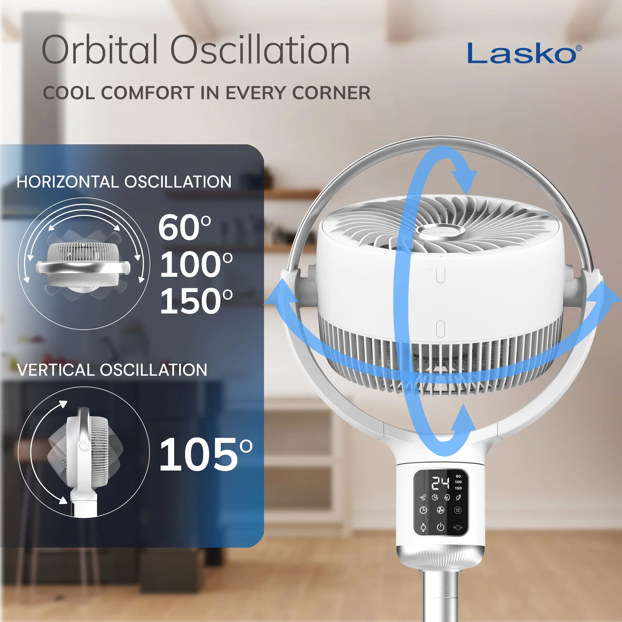 Lasko Whirlwind 7- 24-Speed Orbital Motion 25ft/s Airflow Remote Control Pedestal Fan, APDC301 - Image 3