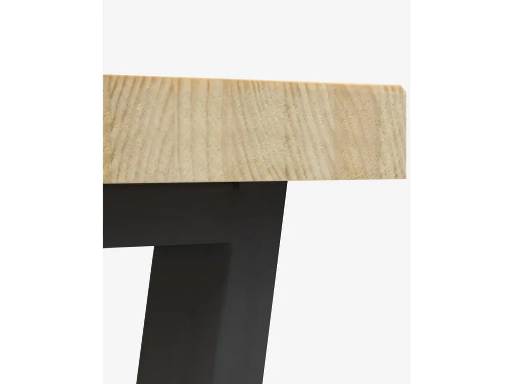 Banco rectangular de pino natural 140 cm patas negras estilo industrial Nidovia eil3231419