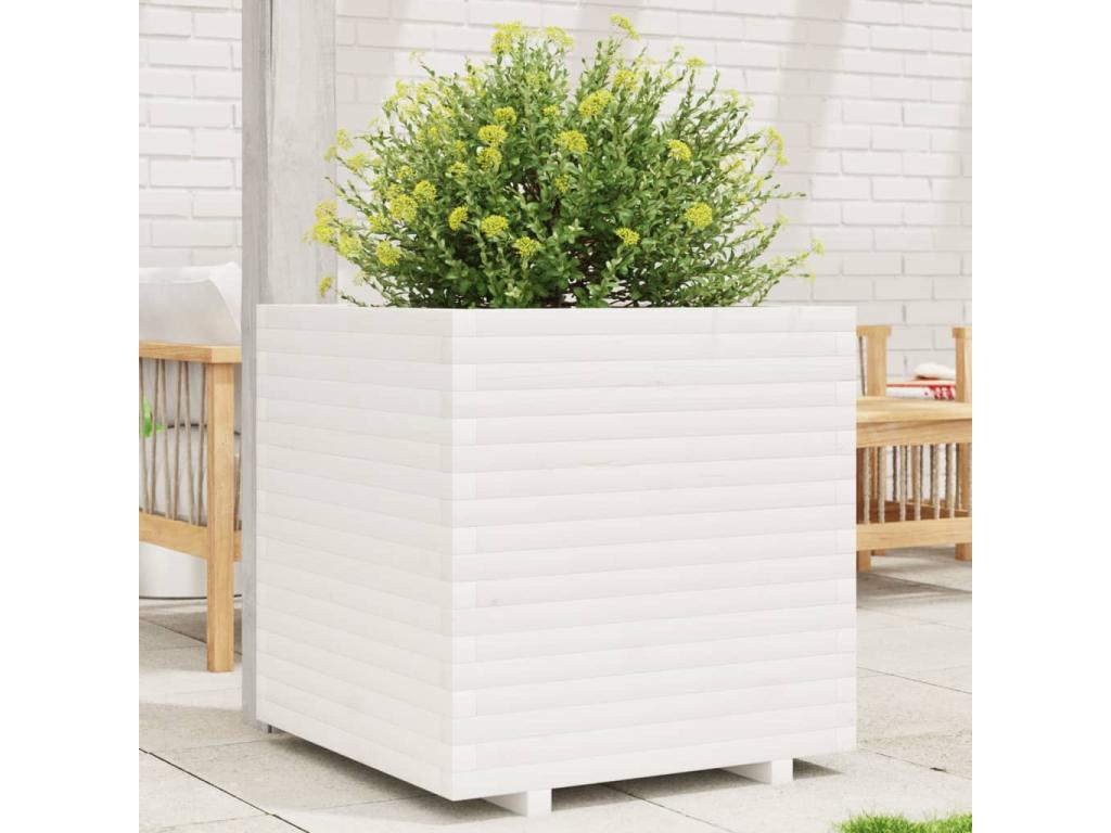 Jardinera de madera maciza de pino blanca 70x70x72 cm